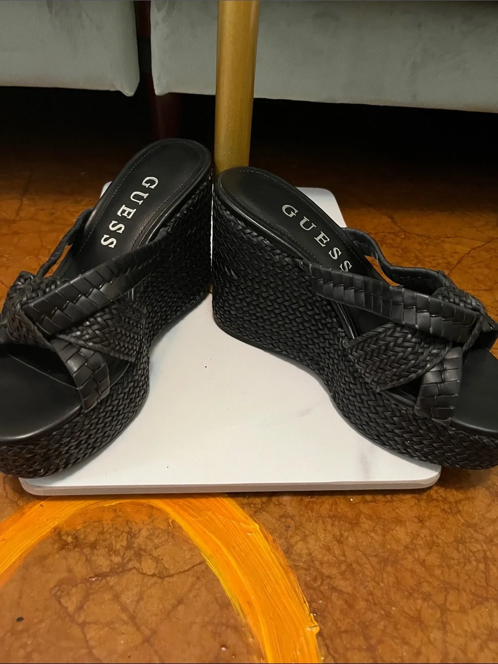 GUESS Black Woven Knot Platform Slide Sandals NEW size US 8 women’s